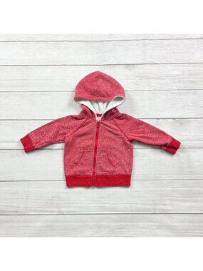 Baby Cat & Jack Red Zip Up Sherpa Lined Hooded Sweatshirt Jacket 6-9 Months
